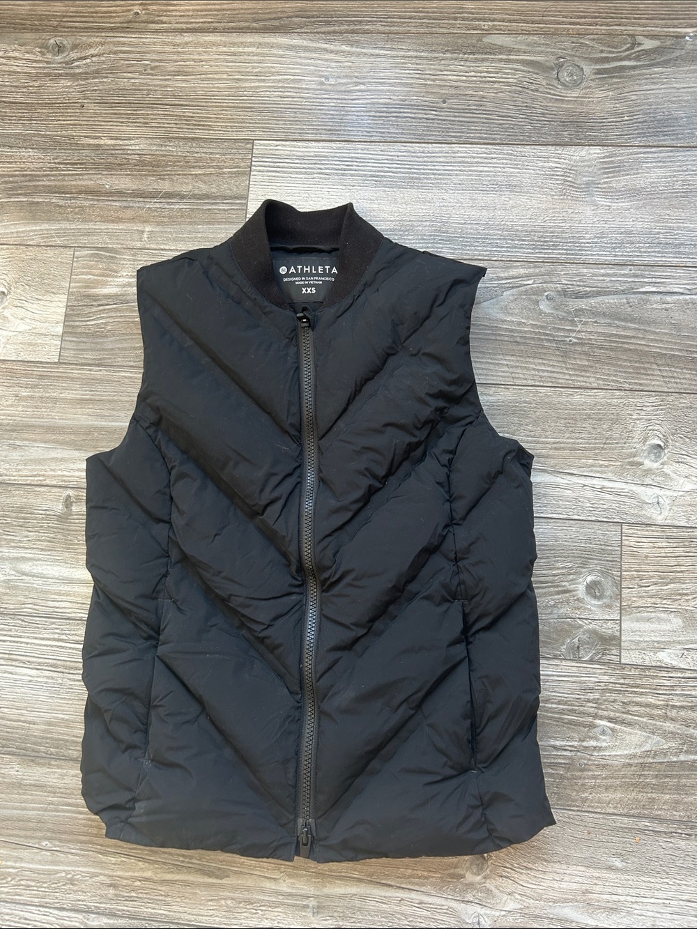 Athleta Black Quilted Chevron Puffer Vest